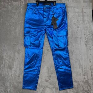 Valabasas Cozart Royal Metallic Blue Cargo Pants Mens 38 Slim Fit VLBS2235 NEW